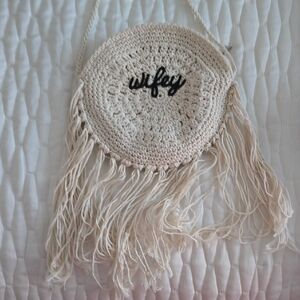 Wifey Cream Crochet Fringe Bag